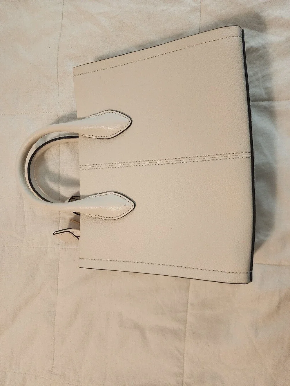 Michael Kors Cream Leather Logo Satchel with Gold Logo Charm Structured New